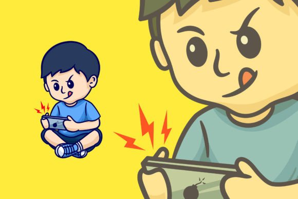 Cute Boy Playing Mobile Game: A Versatile Cartoon Concept for Designers