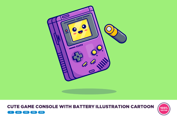 Cute Game Console with Battery Cartoon: A Versatile Design Asset for Creative Projects