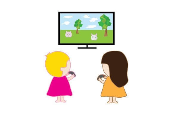 Two Sisters Playing a Video Game - Kawaii: A Charming Digital Asset for Creative Projects